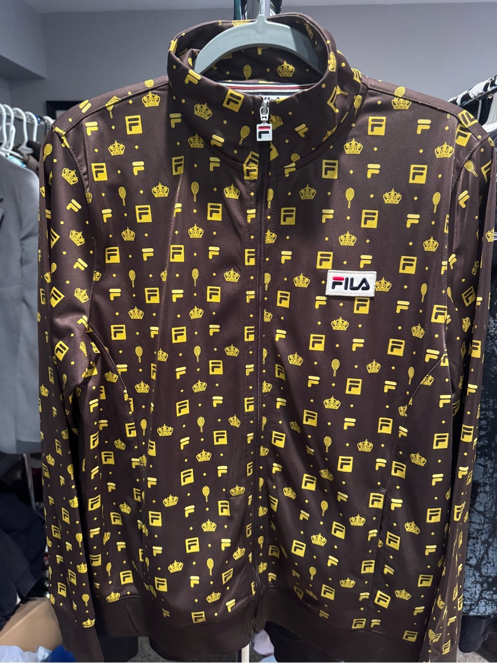Fila Brown Jacket with Yellow Logo & Crown Print Sz S